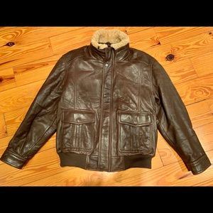 Andrew Marc New York Brown Leather Bomber Jacket